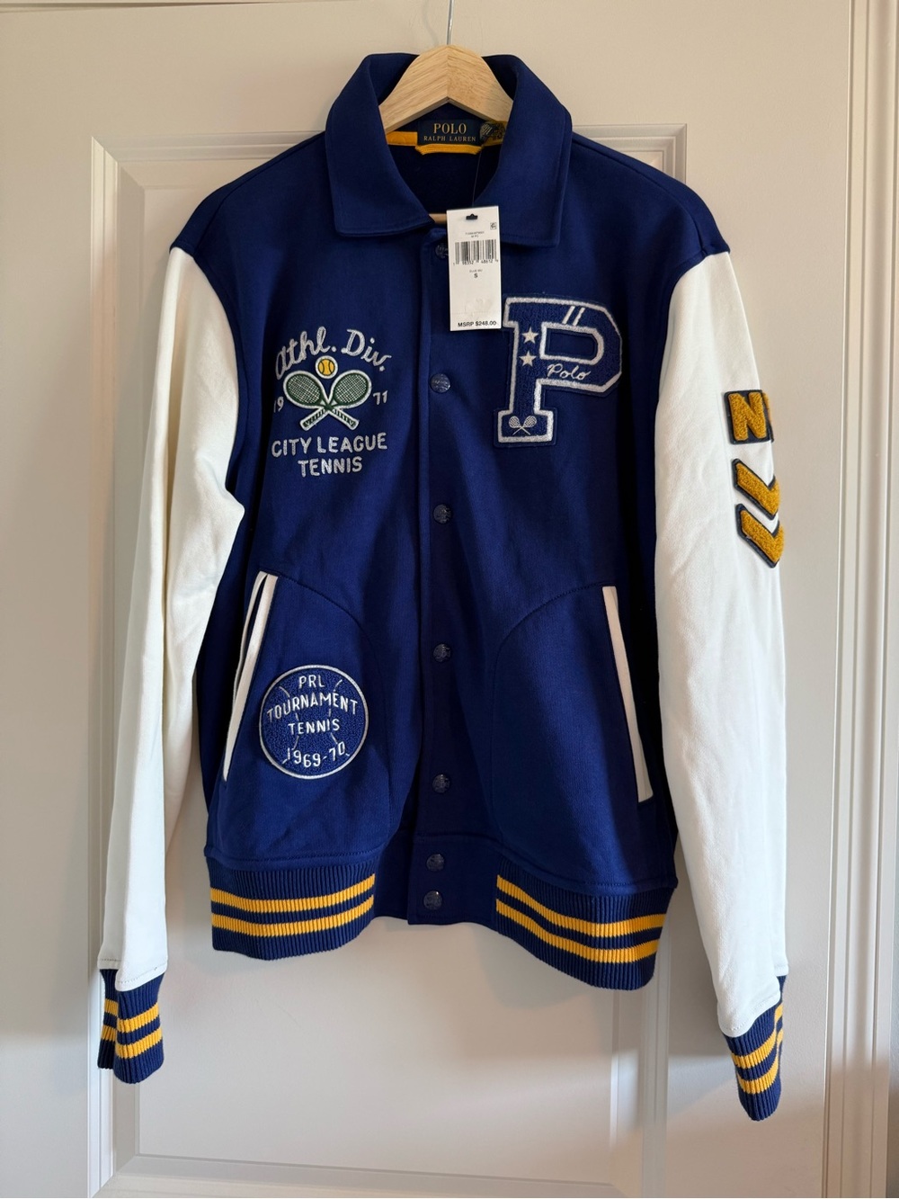 Polo Ralph Lauren Tennis Club Fleece Varsity P Patch Jacket Mens Size S Small
